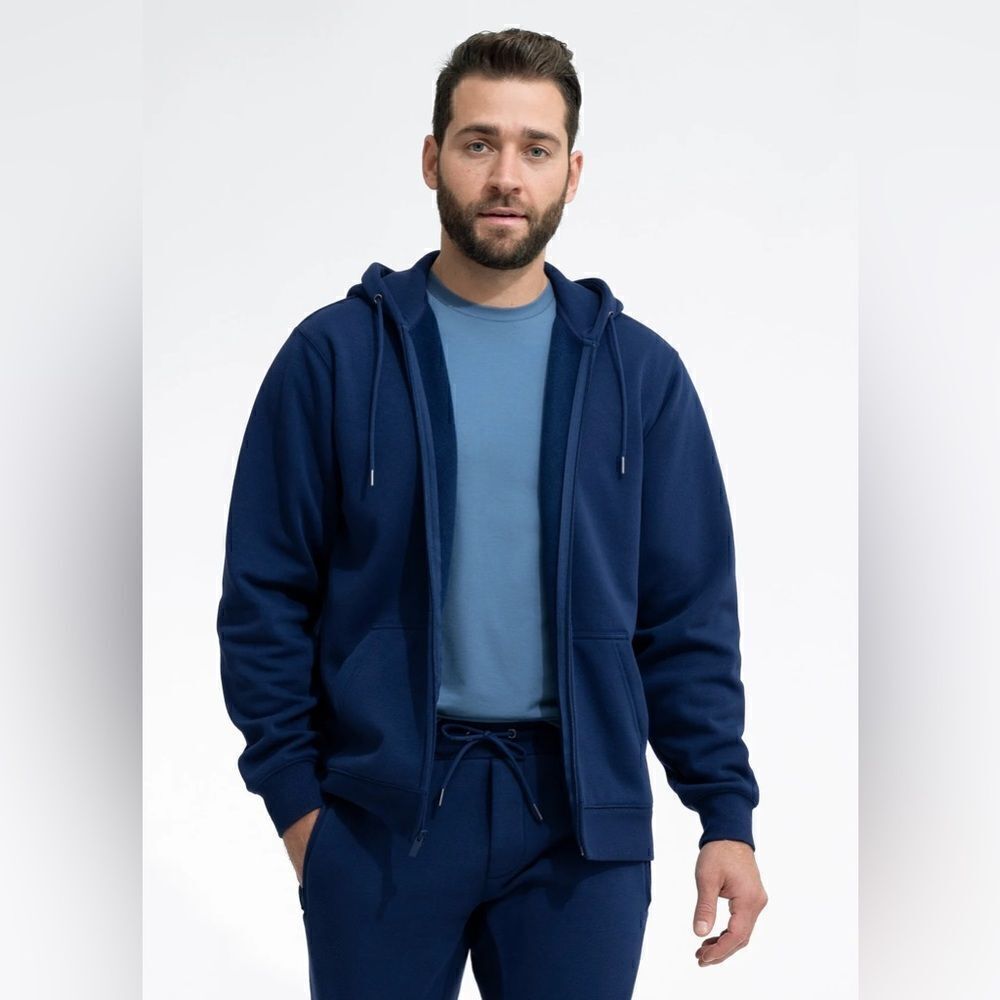 NEW Swet Tailor Mens Navy Blue Stretch Fleece Zip Hoodie